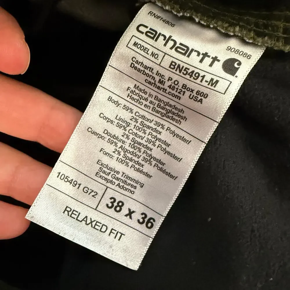 Carhartt‎ Rugged Flex Relaxed Fit Ripstop Cargo Fleece-Lined Work Pant Green 38